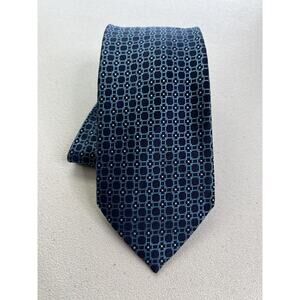 Oscar Blue Geometric Pattern 100% Silk Handmade Tie NWOT